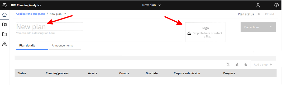 IBM Planning Analytics Applications and Plans - New Plan Template