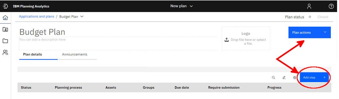 IBM Planning Analytics Applications and Plans - Adding Steps