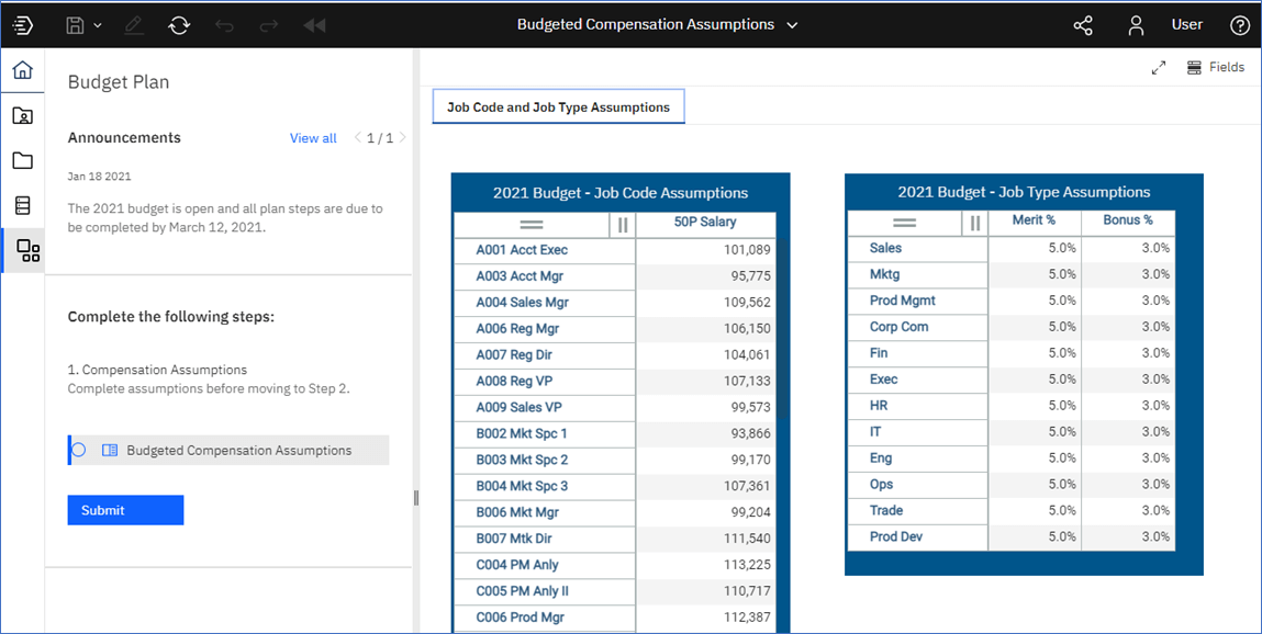 BM Planning Analytics Applications and Plans - Job Codes and Job Types