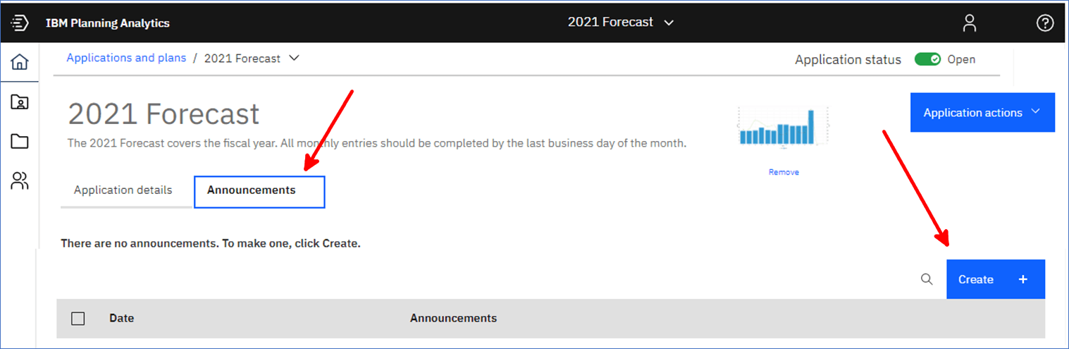 Modify announcements in IBM Planning Analytics Applications