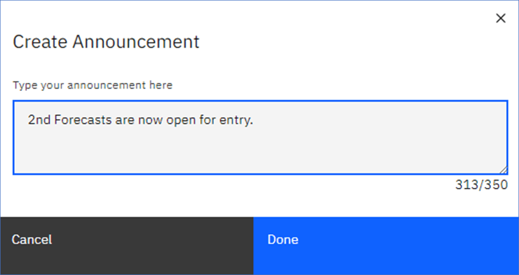 Creating Announcements in IBM Planning Analytics Applications