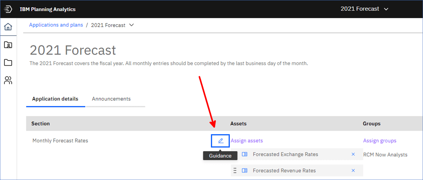 Modifying Guidance in IBM Planning Analytics Applications