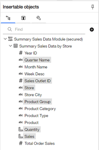 Cognos Analytics Selecting Fields
