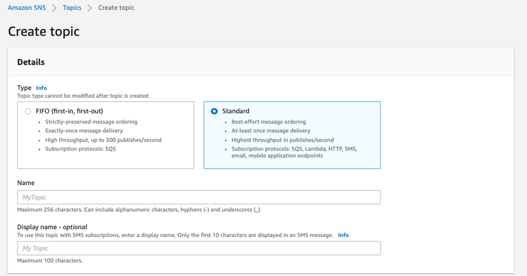 Creating an SNS Topic in Amazon