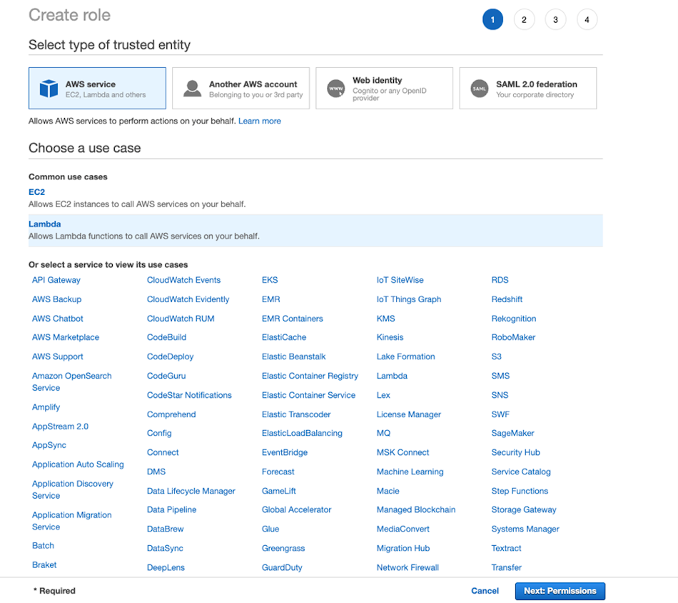 Creating a role in Amazon using IAM