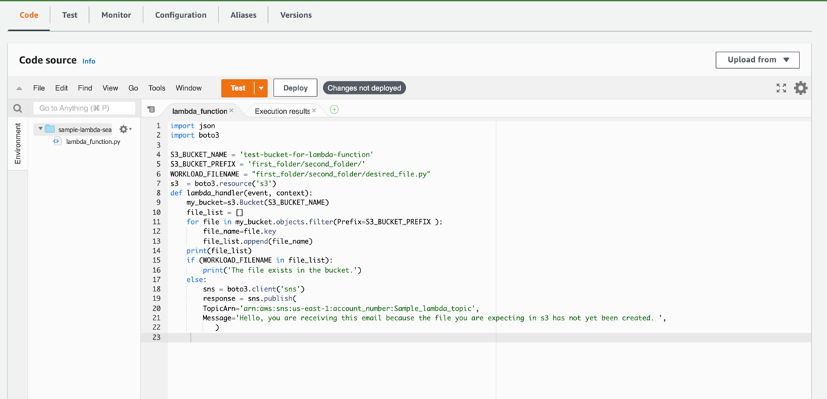 Testing a Lambda function in AWS
