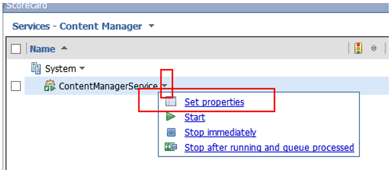 Setting properties for content manager