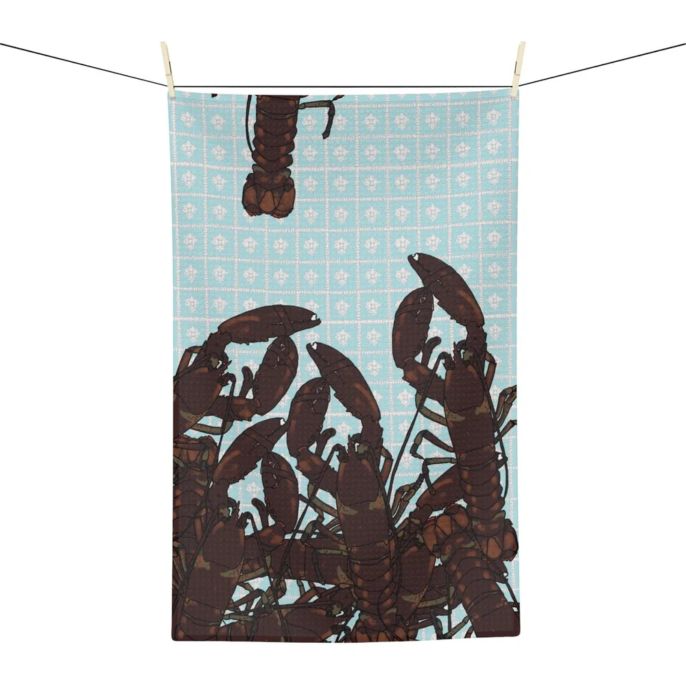 Lobster Bloomsbury Tea Towel - Hand Silk Screened Cotton With Piped Edge