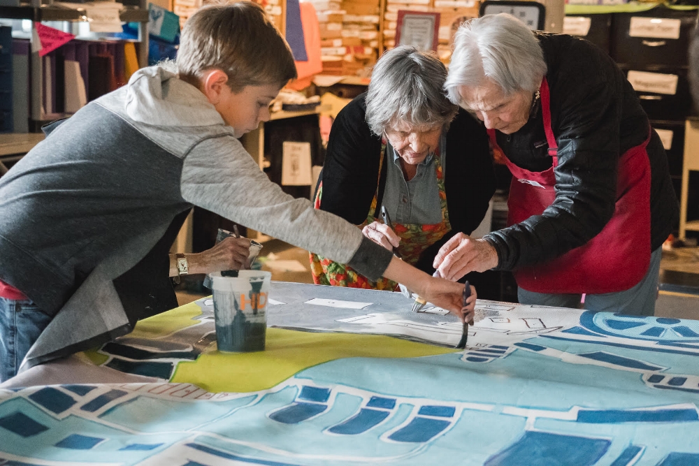 Working with Seniors from Balfour at Riverfront Park and 5th graders at Westerly Creek Elementary, This Land Over Time was created through the PS You Are Here Grant from Denver Arts & Venues.