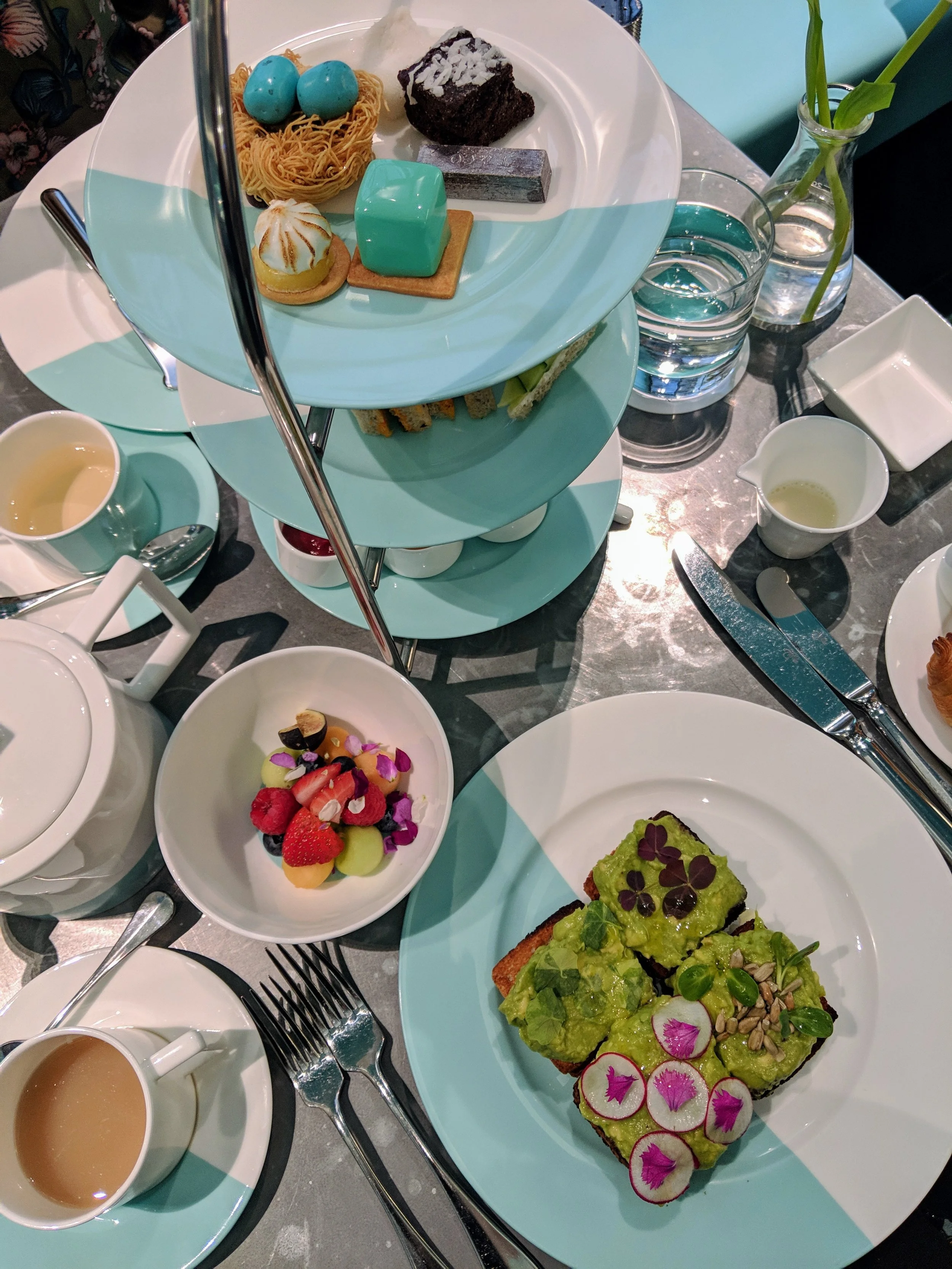TIFFANY TEA Tiffany’s Bird’s Nest, Blue Box Petit Four, Coconut Brownie, Key Lime Tart, Lemon Jelly Square, Chocolate Ingot