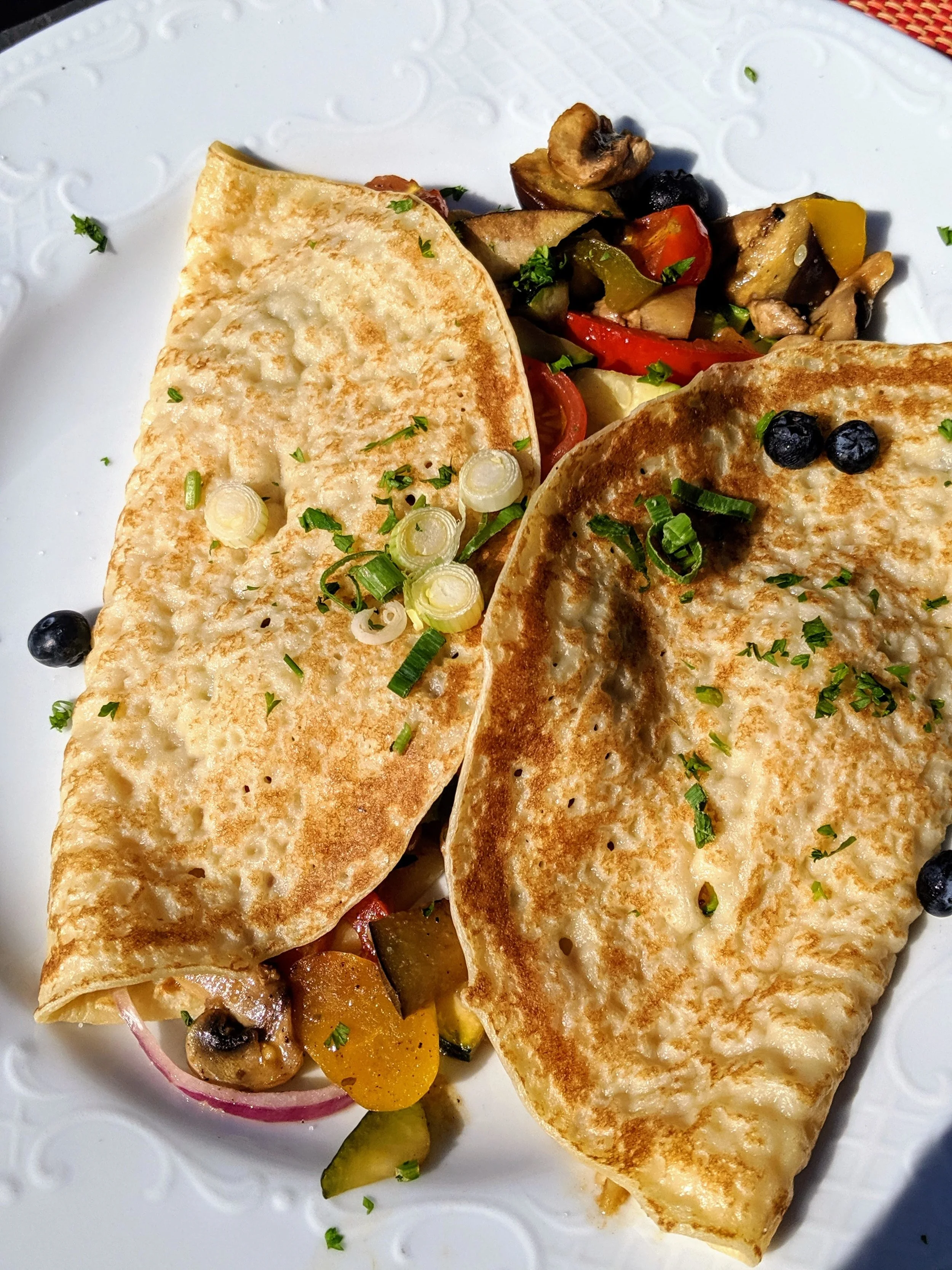 A vegetable “egg pancake” as it was translated—basically a savory crêpe.