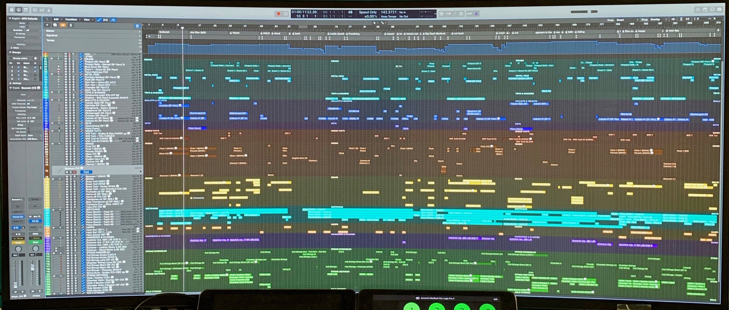 As is typical for the composer, the massive orchestral score was first fully mocked up in Logic Pro X for preview and approval by the filmmakers.