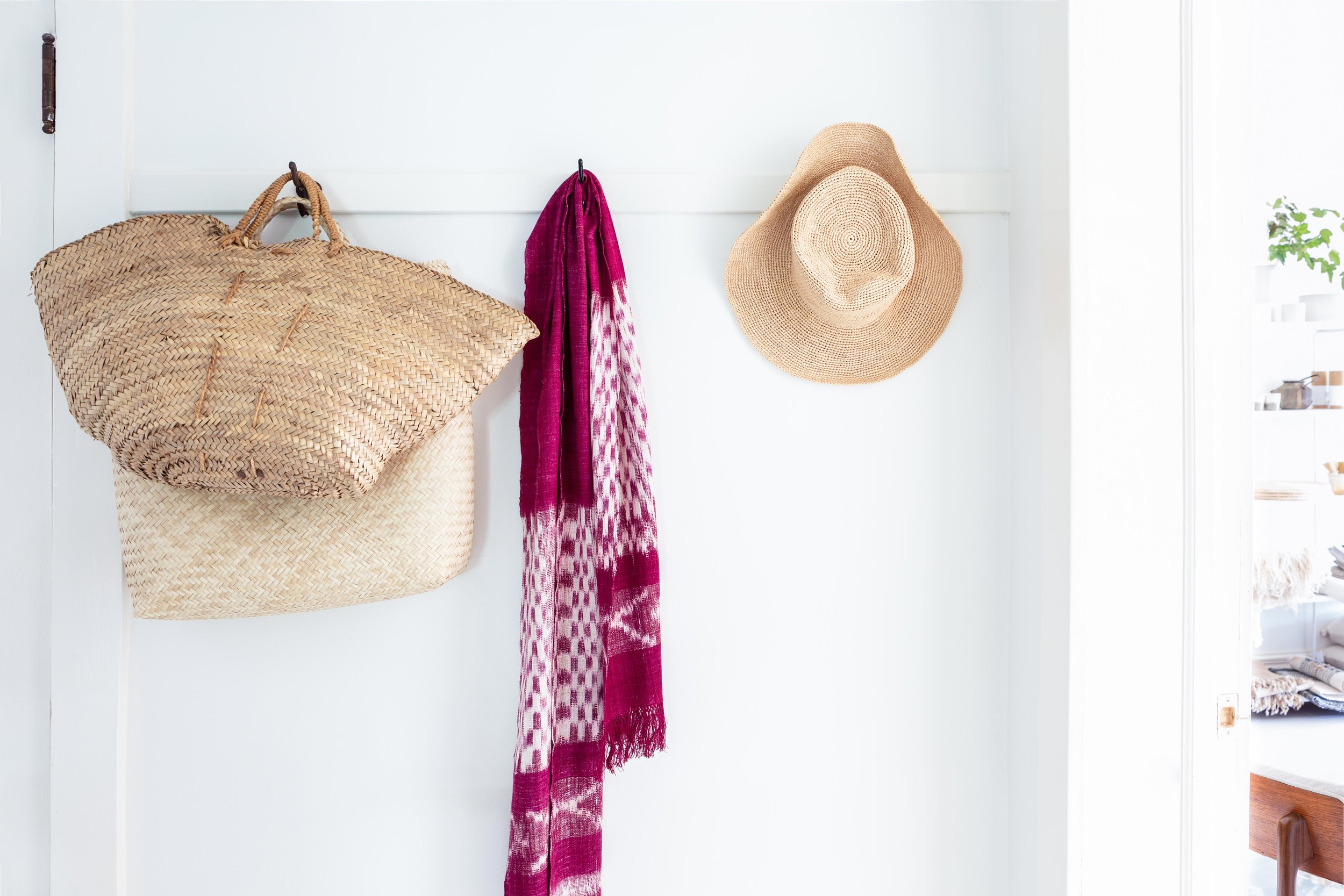 Big handwoven bags, an artisan-crafted sun hat, a lightweight wool scarf: just a few things guests might need for the beaches and streets of Lakeside, Michigan.