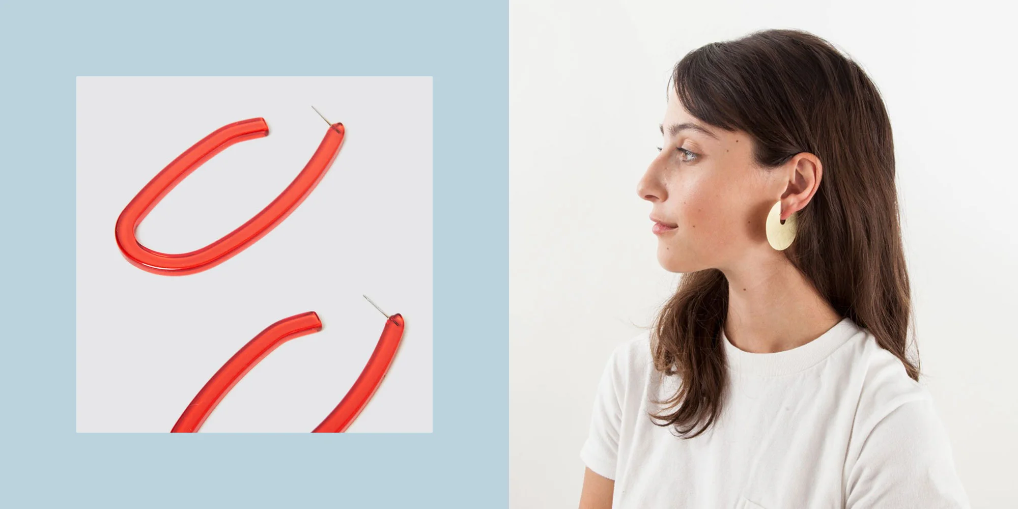 (LEFT) Maya in Clear Red by Rachel Comey, (RIGHT) Ahnka Earrings by Fay Andrada