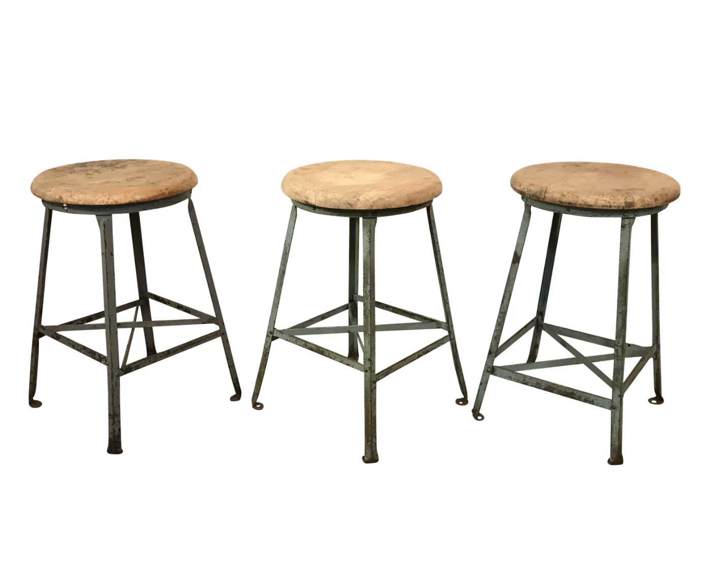 Set of 3 Industrial Farmhouse Wooden Top Metal Stools $395