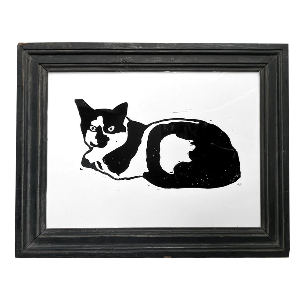 Cat with Black Nose" in Vintage Frame, $725 $