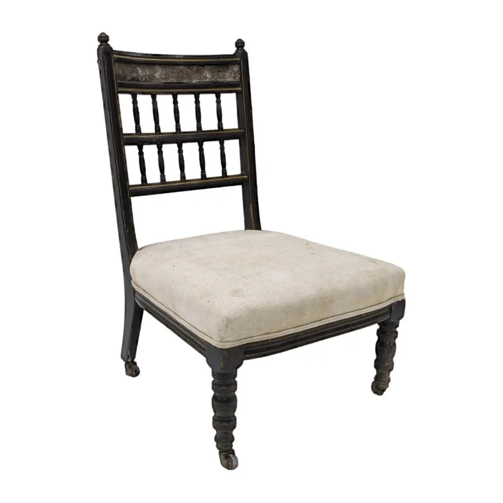 Gilt &amp; Jappaned Wood Low Occasional Chair by Bruce Talbert, $977