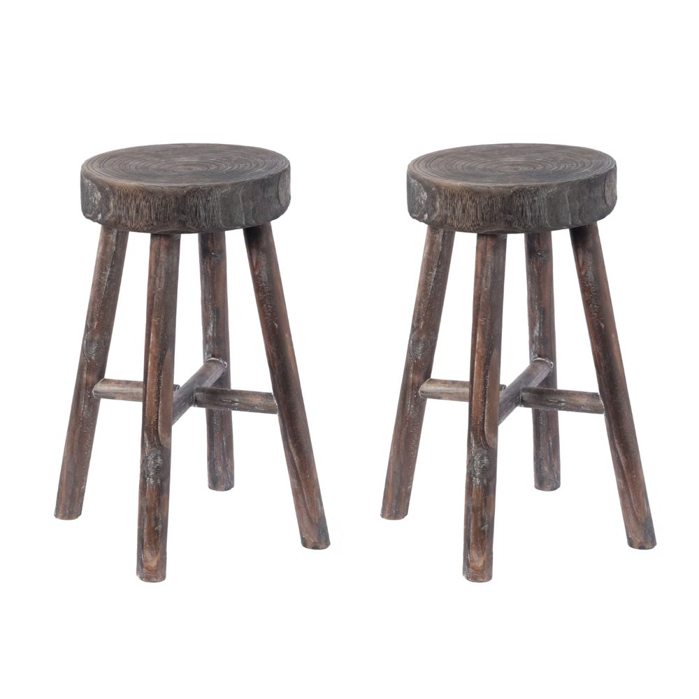 Antique Round Wooden Chair Log Cabin Stools Set of 2, $143.17, Home Depot