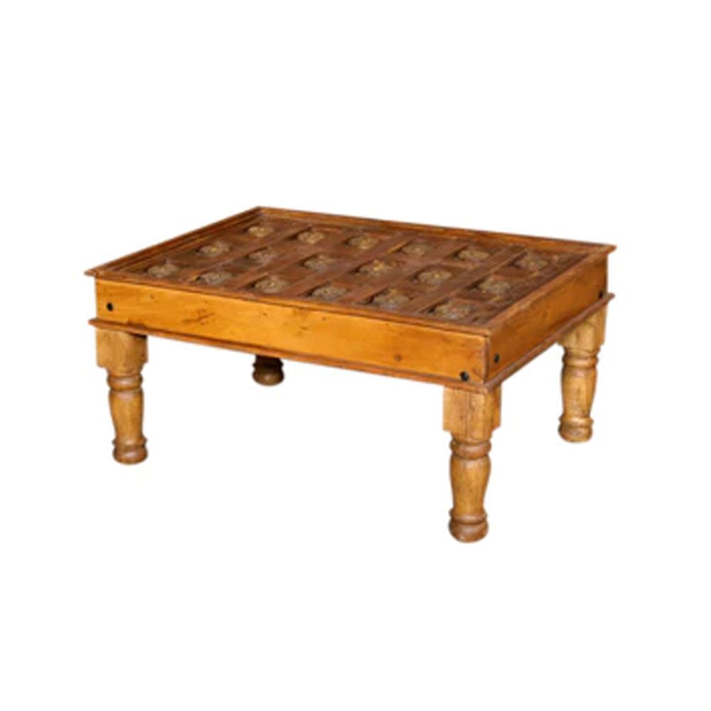 Chai Table, Antique Rosettes Indian Door Coffee Table, $1046, Mogul Interior