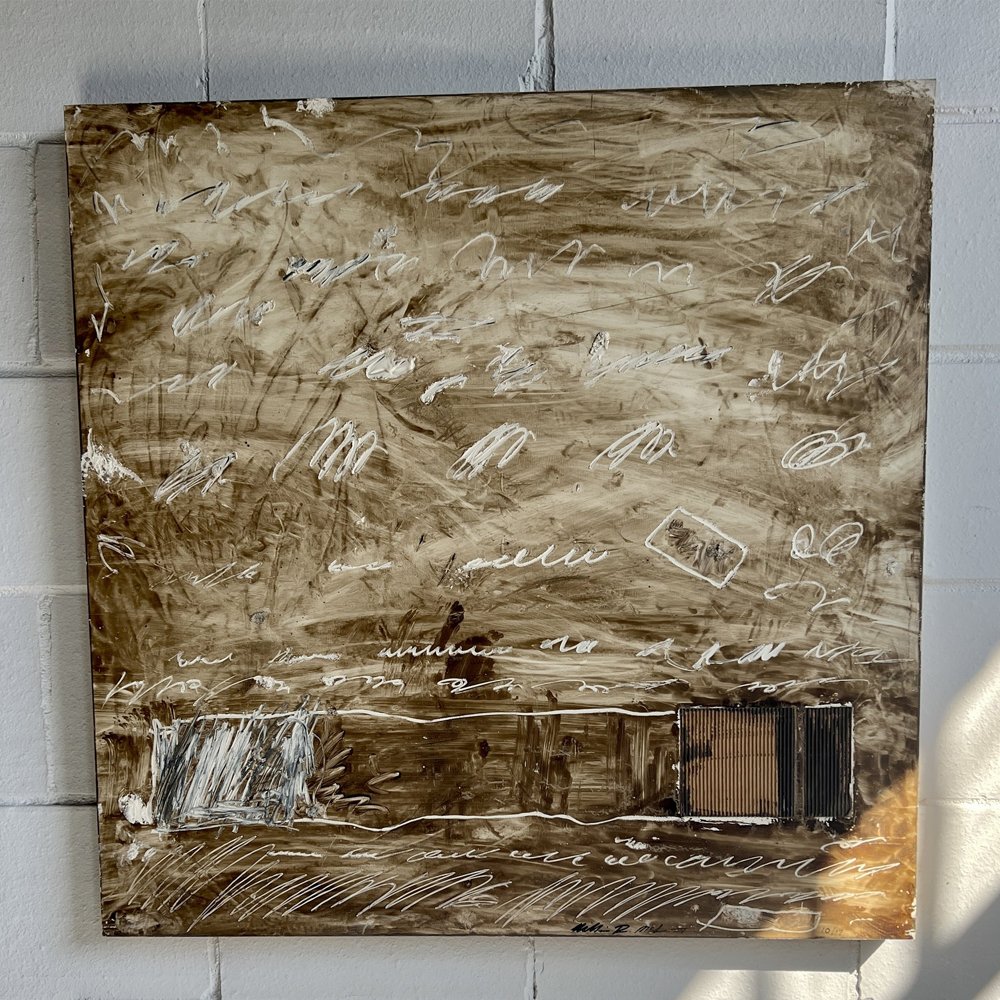 30" x 30" MIXED MEDIA ABSTRACT ON WOODEN PANEL, $5,140, William McLure