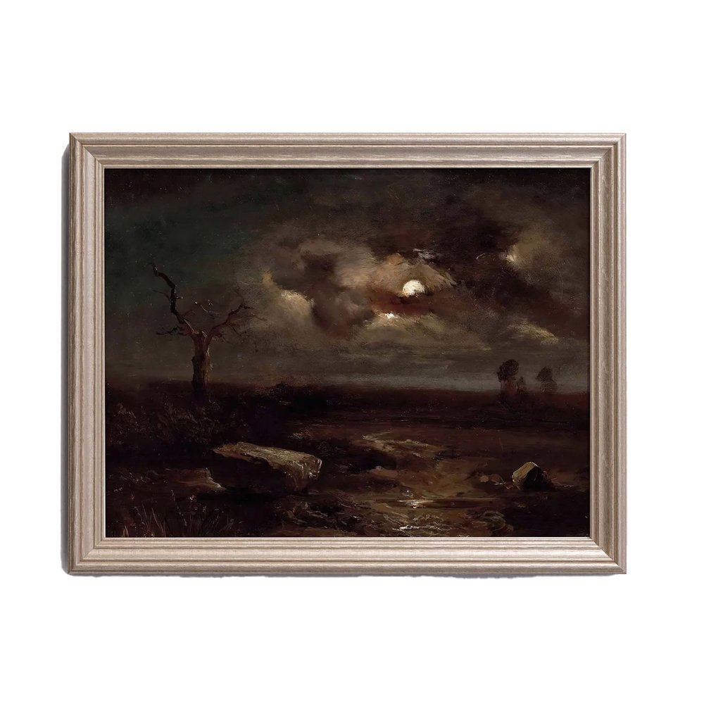 Vintage Night Landscape Painting - Printable Gothic Wall Art, $7.29, Etsy