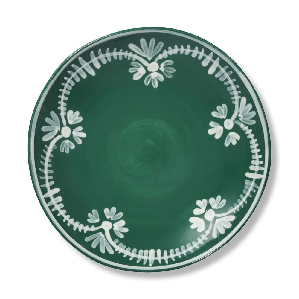 SERVING BOWL WITH WHITE FLORAL TRIM, $275, AERIN