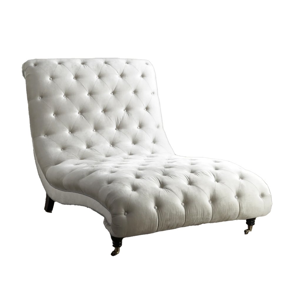 Haute House Tufted Silver Chaise, $6200, Horchow