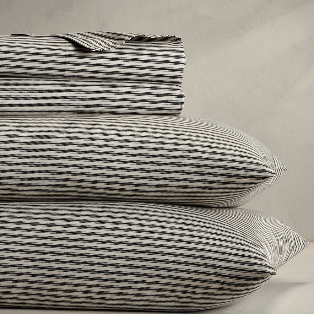 HERITAGE TICKING STRIPE SHEET SET, from $295, BR Home