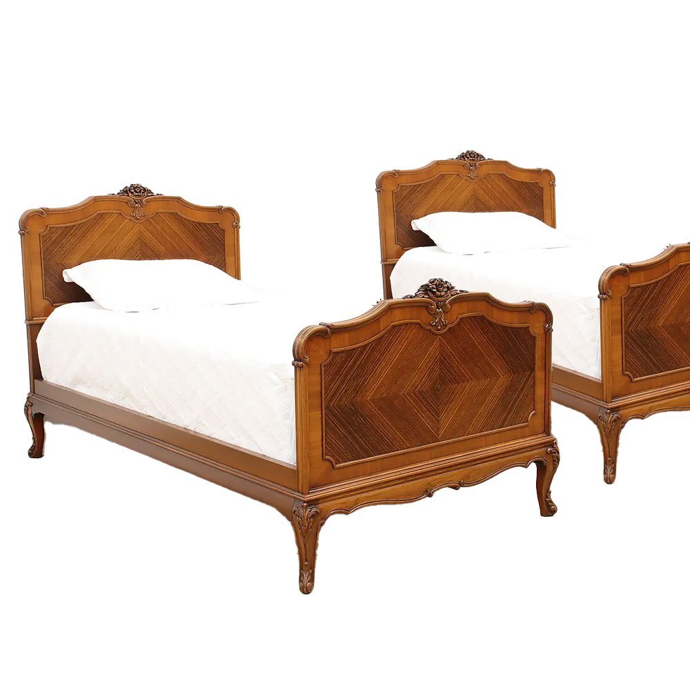 Pair of French Design Antique Walnut &amp; Rosewood Twin Beds, $1,975, Harp Gallery