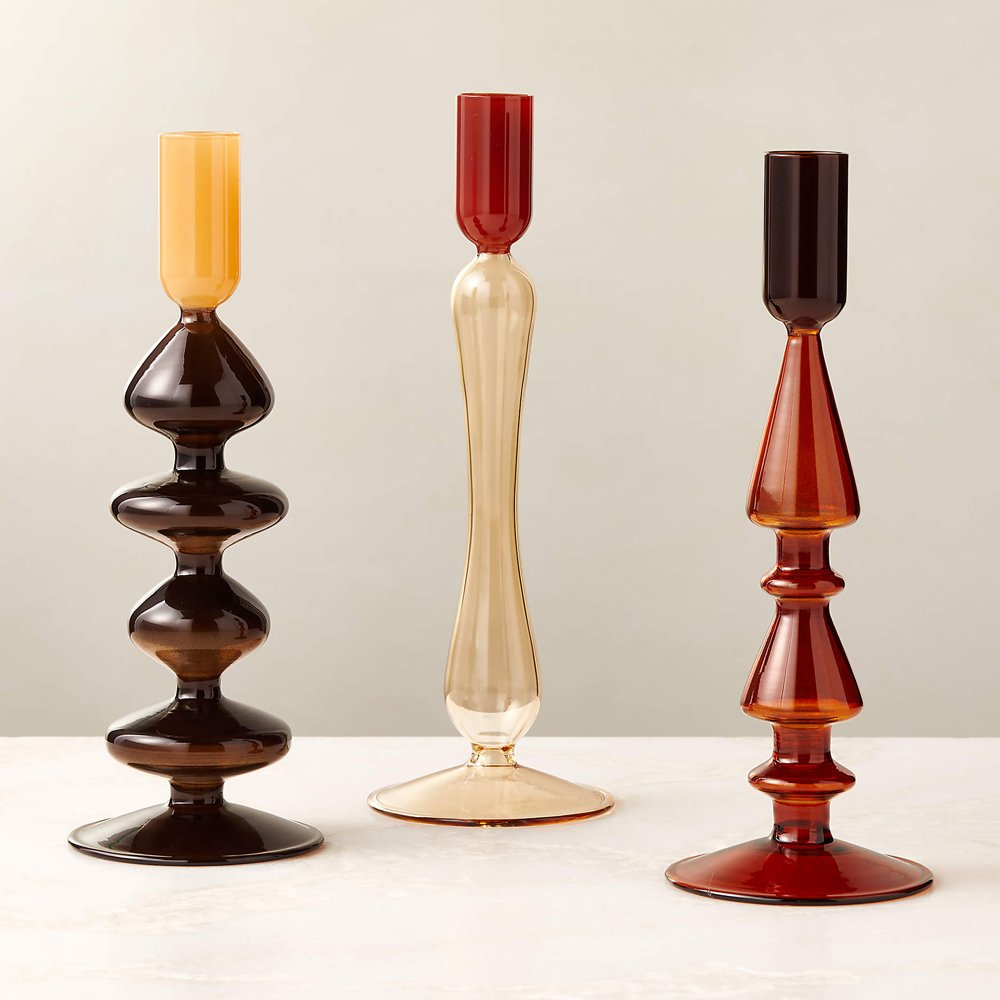 KAVA NEUTRAL GLASS TAPER CANDLE HOLDERS SET OF 3, $59.95, CB2