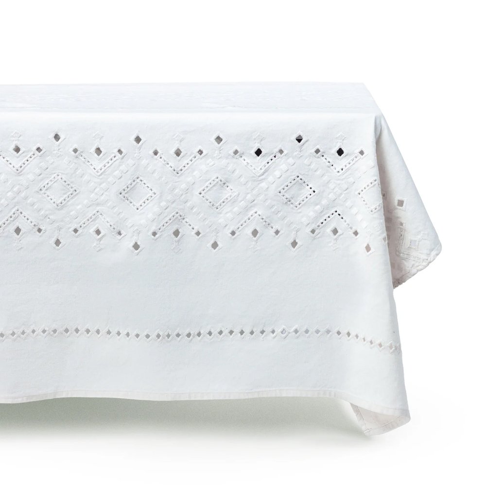 Ojete White Rectangular Tablecloth for 10, $980, Esencial Hogar