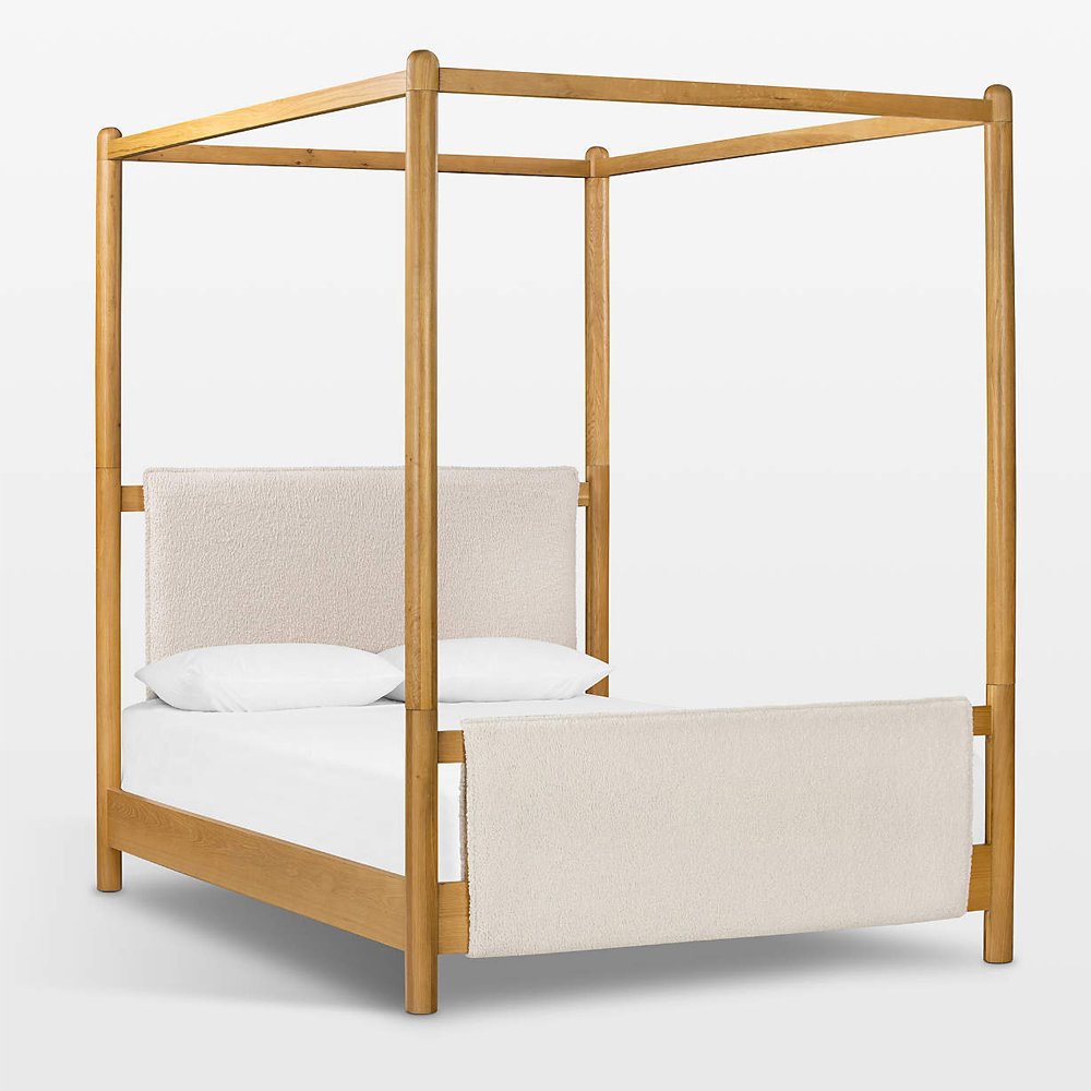 Reina Light Oak Wood Canopy Queen Bed, $3199, Crate &amp; Barrel