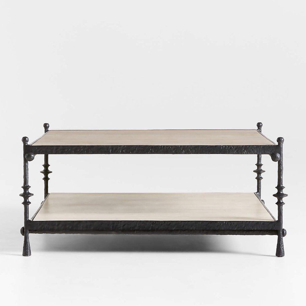 Estate Travertine and Metal Square Coffee Table by Jake Arnold, $1799, Crate &amp; Barrel