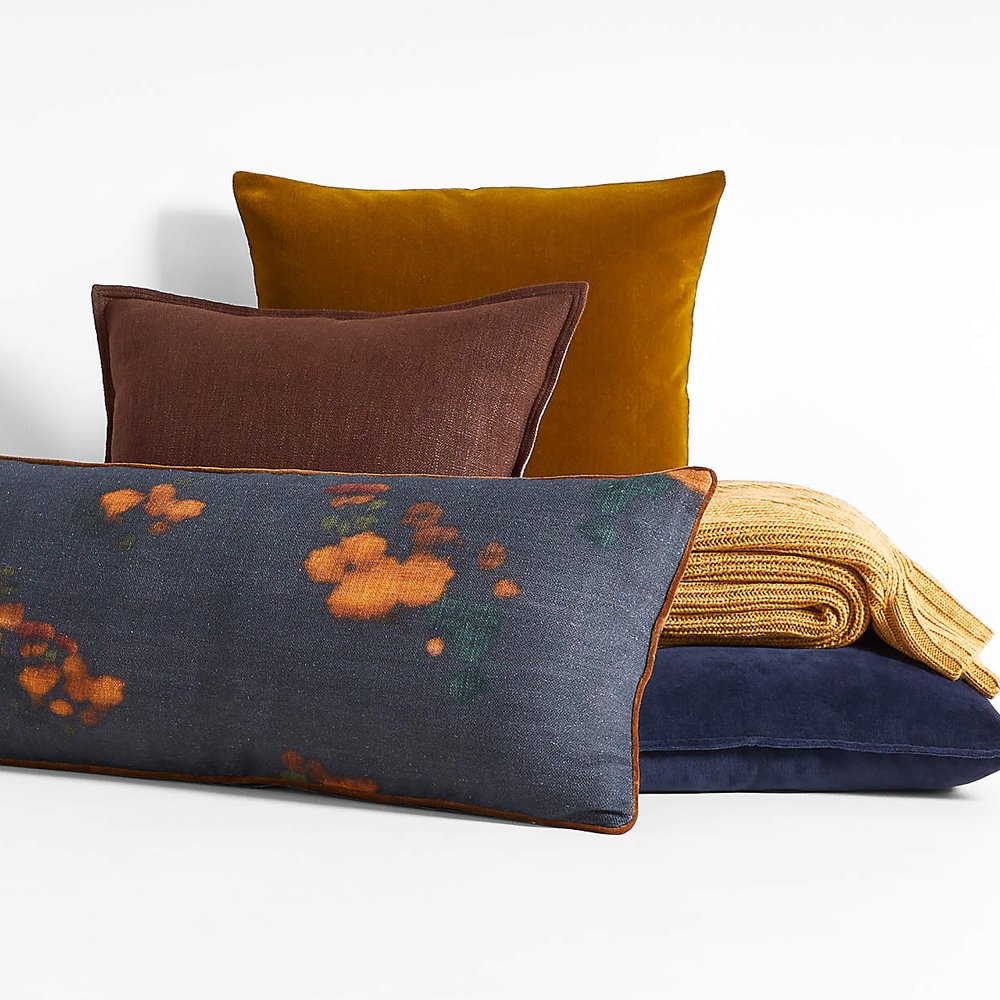 Midnight Navy and Ocher Throw Pillow Arrangement, $34.95 - $89.95, Crate &amp; Barrel