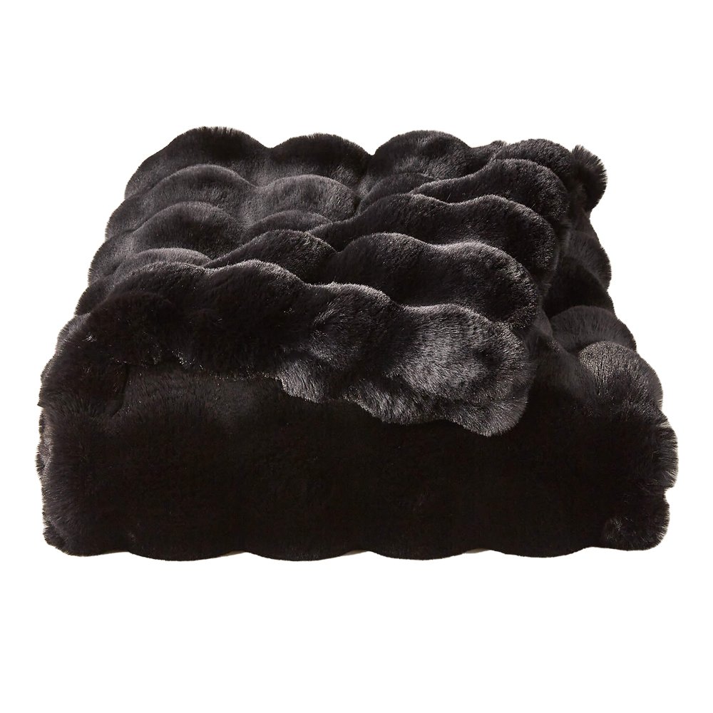 FARLEIGH BLACK FAUX FUR THROW BLANKET, $179, CB2