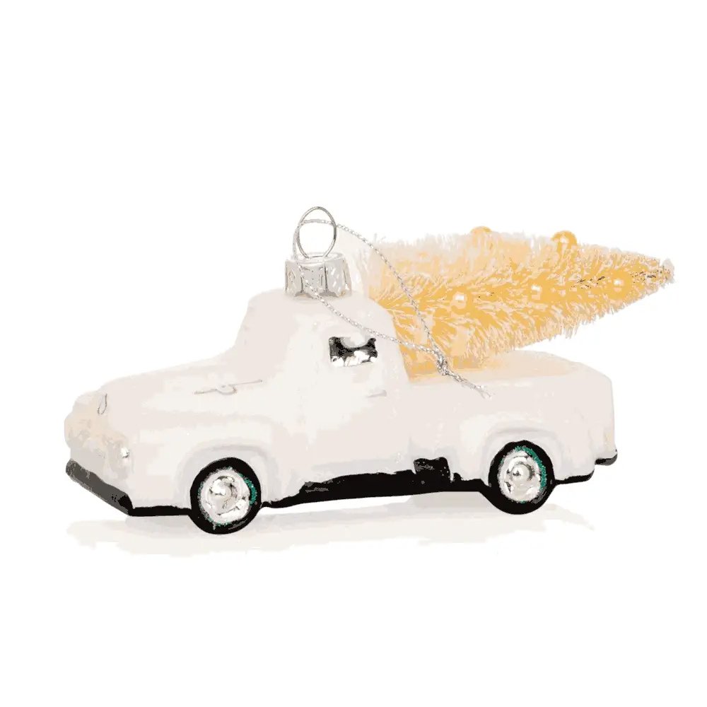 White Truck with Tree Christmas Ornament, $28, Hudson Grace