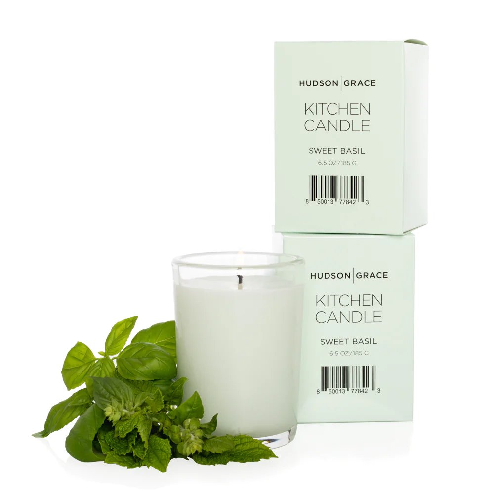 Hudson Grace Sweet Basil Scented Kitchen Candle, $32, Hudson Grace