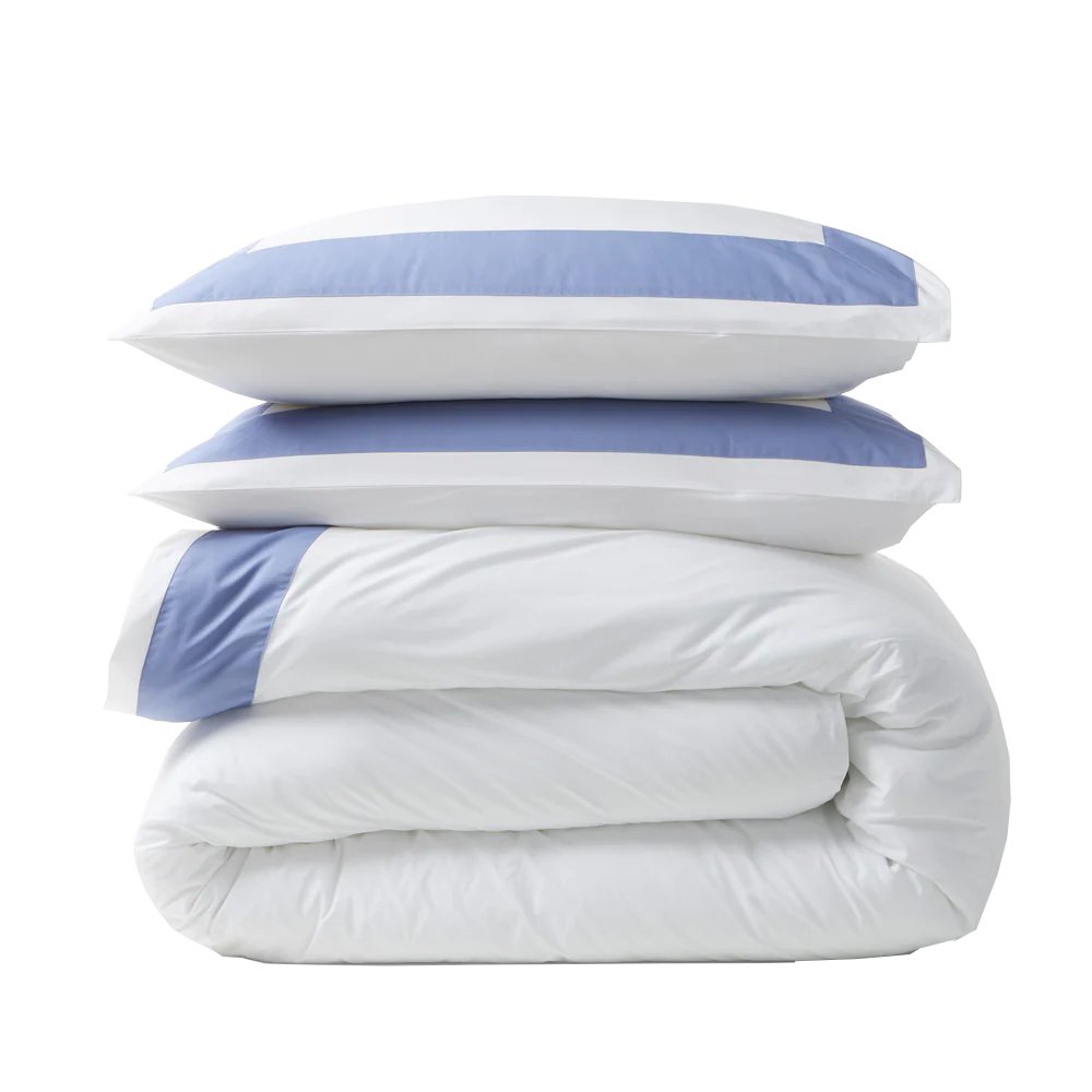 Blue Wide-Band Percale Duvet Cover, $325, Hudson Grace