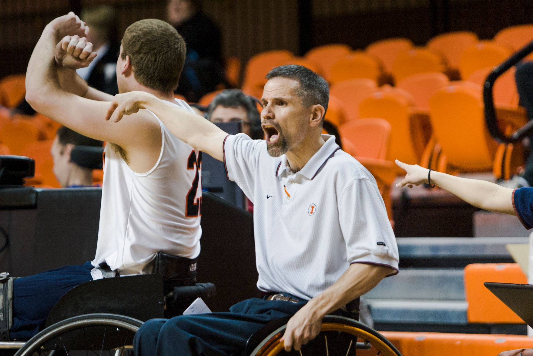 Head coach Mike Frogley yells about an intentional foul from a Wisconsin-Whitewater player during the championship game.