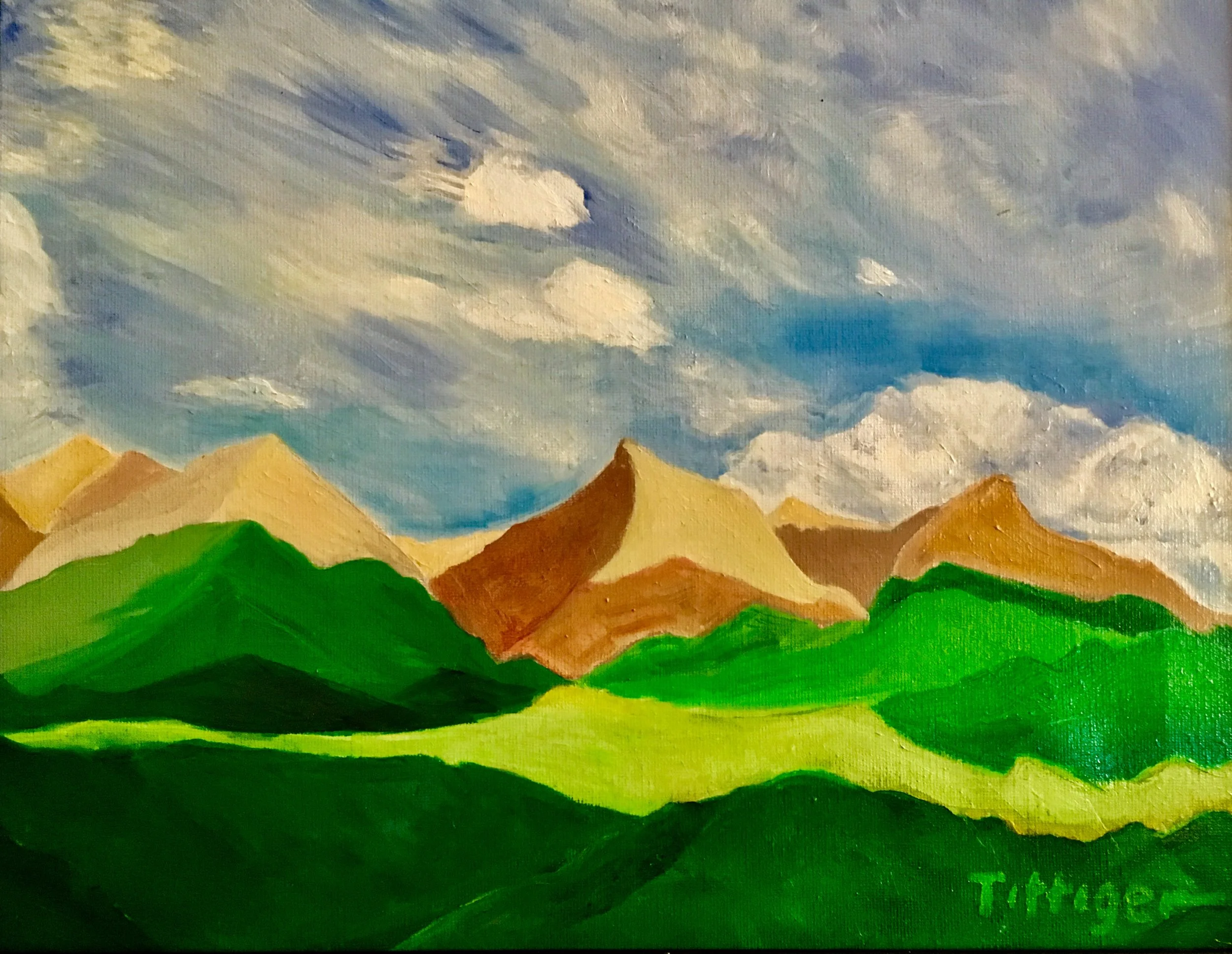 EMERALD This is an Oil painting of a photo I found. It is part of my landscape series. I like using blocks of color. The piece is framed.