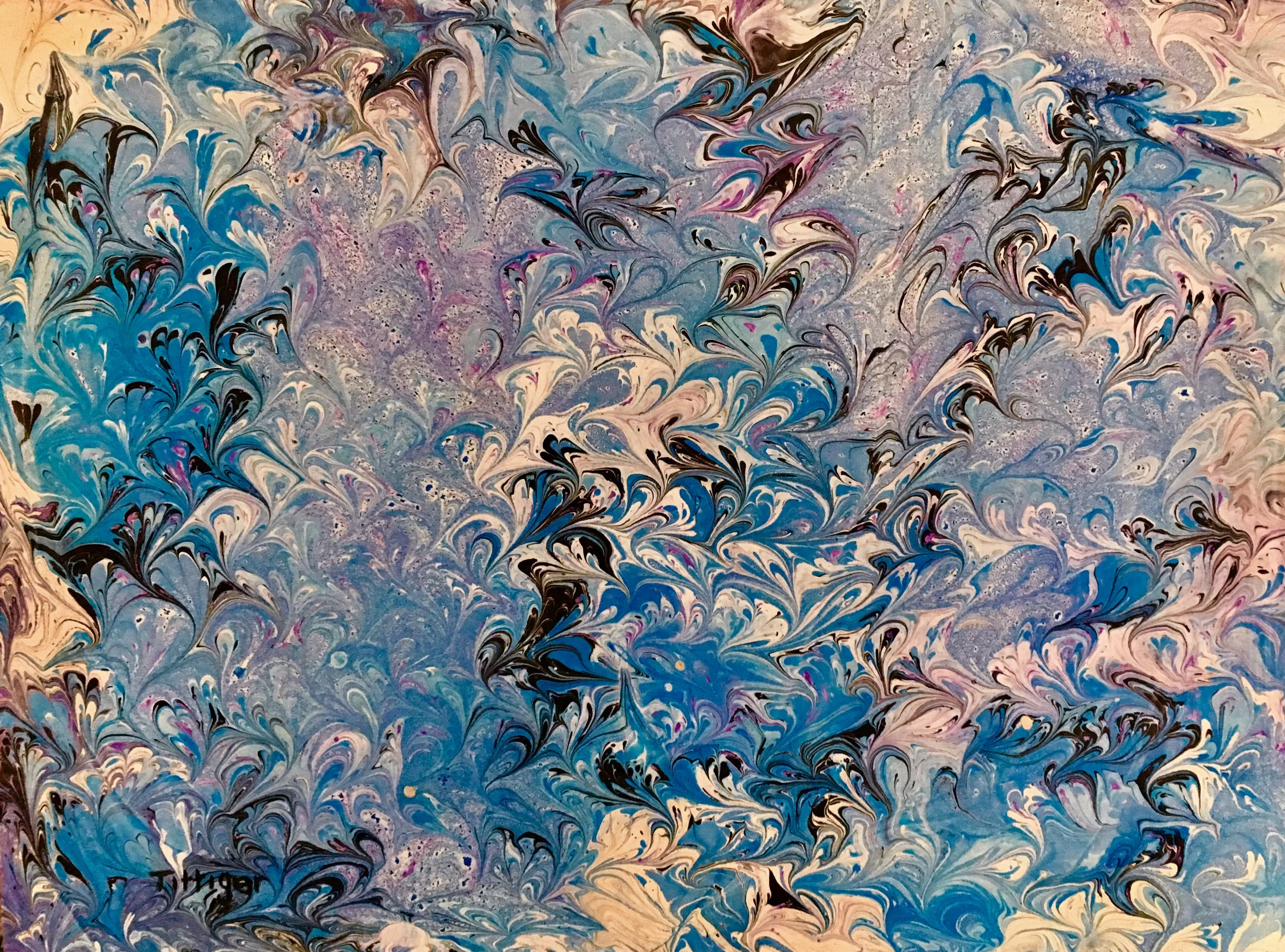 SERENE This is an 18 x 24 Acrylic Marbling with beautiful shades of blues and lavender.