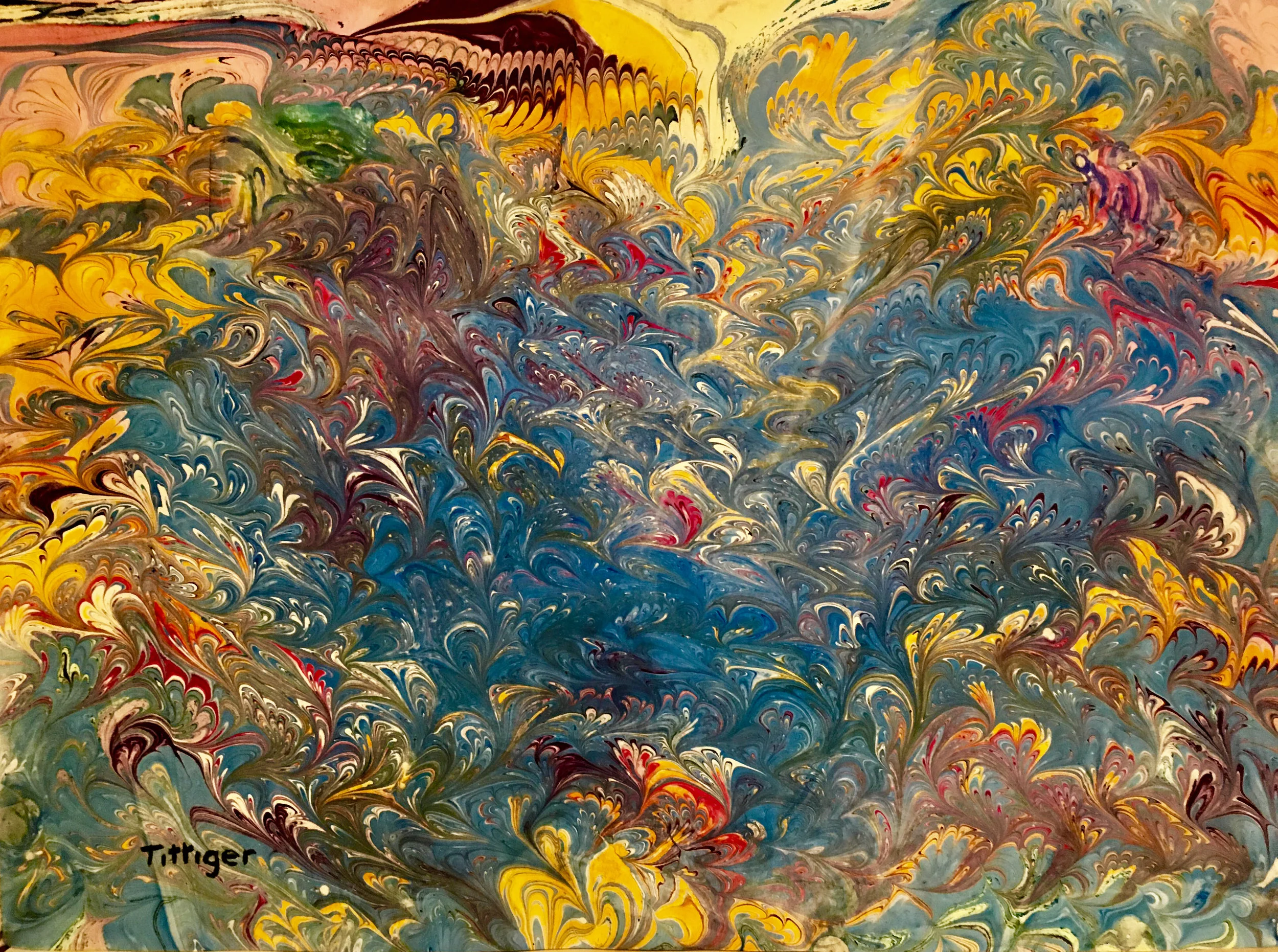 DAWN This is an 18 x 24 Acrylic Marbling that reminds of the sun rising.