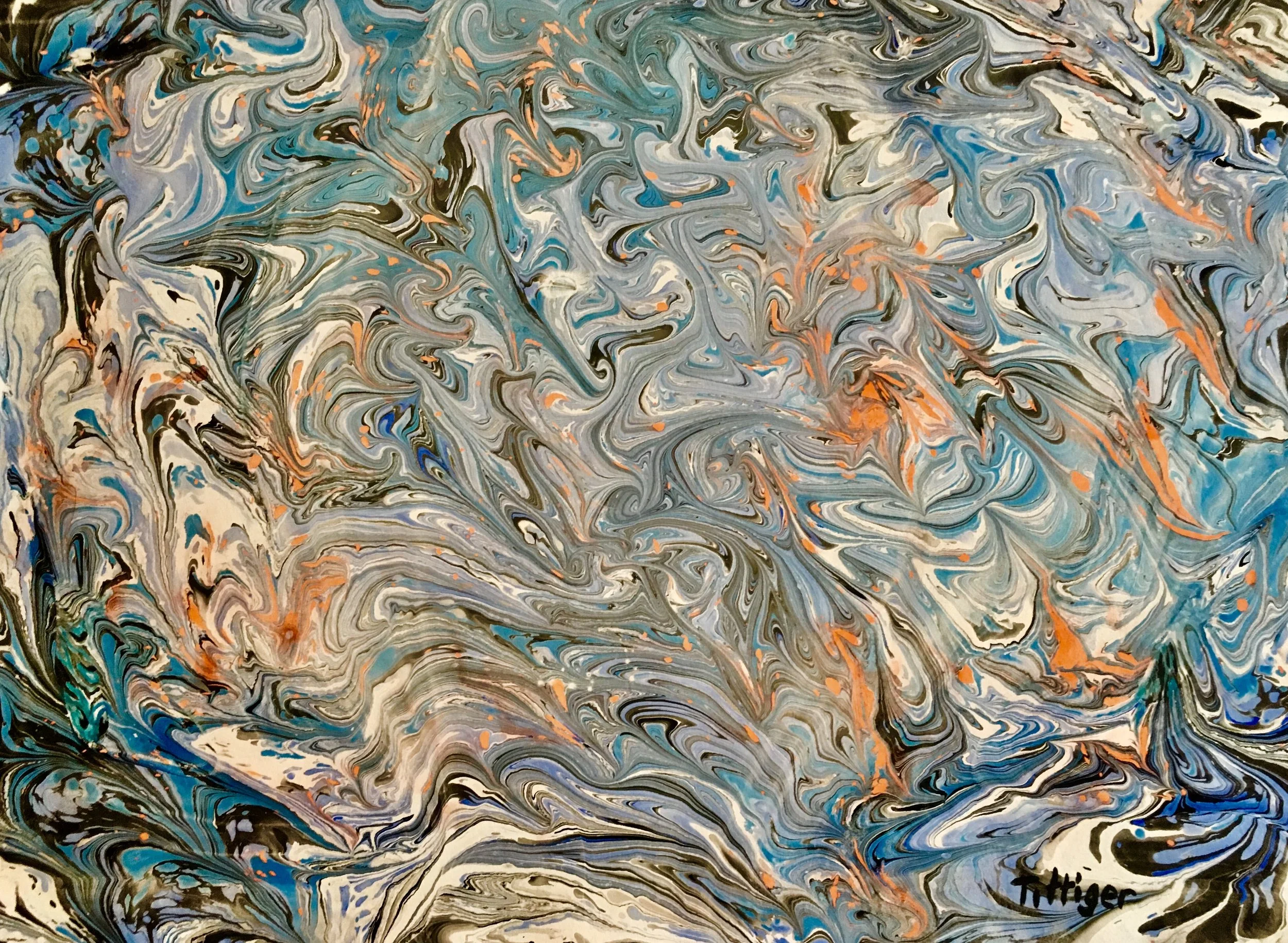 TOUCH OF ORANGE This is an 18 x 24 Acrylic Marbling that reminds me of taffy.