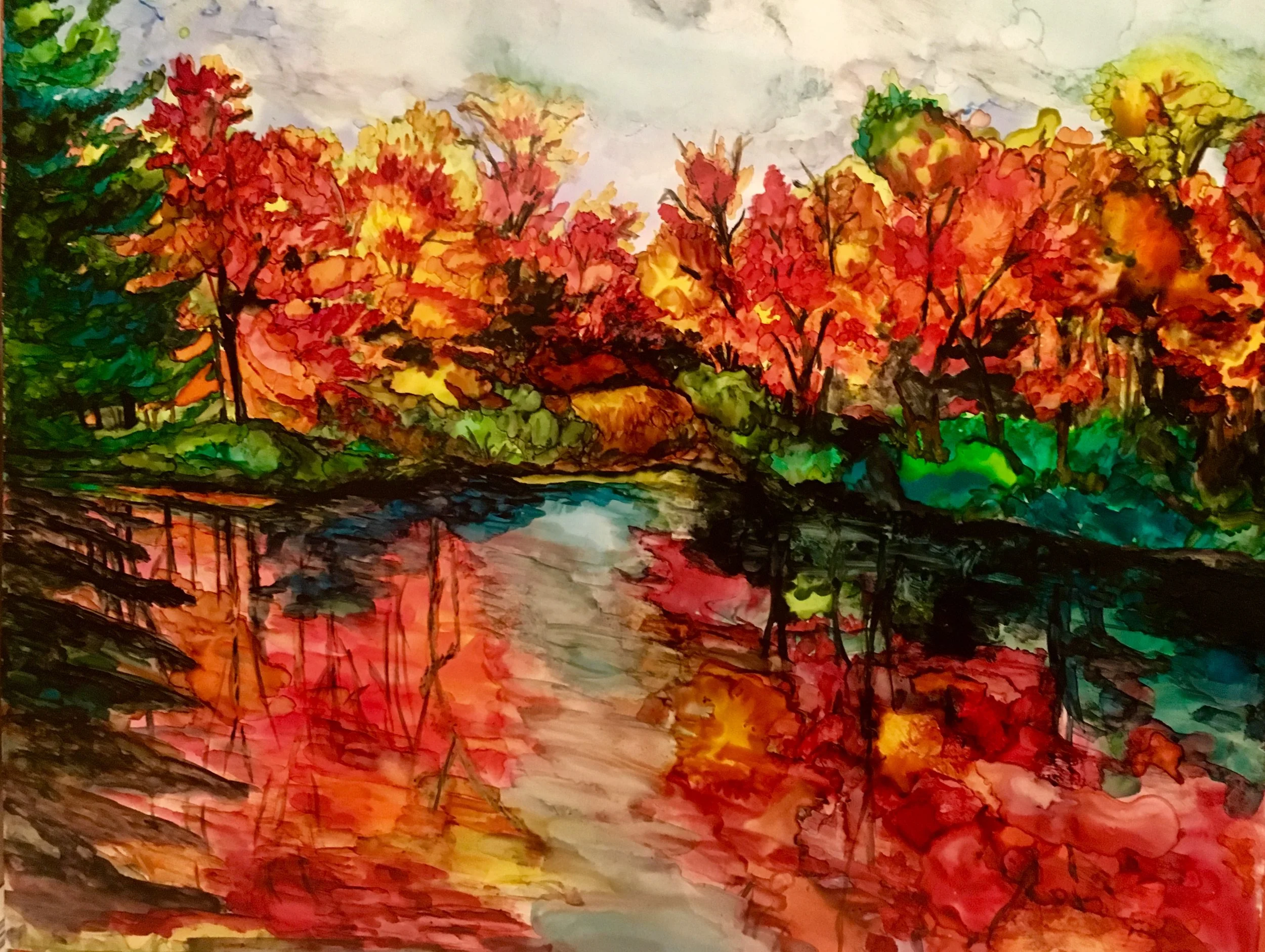 AUTUMN BRILLIANCE This is a 11 x 14 alcohol ink painting. Fall is my favorite time of the year.