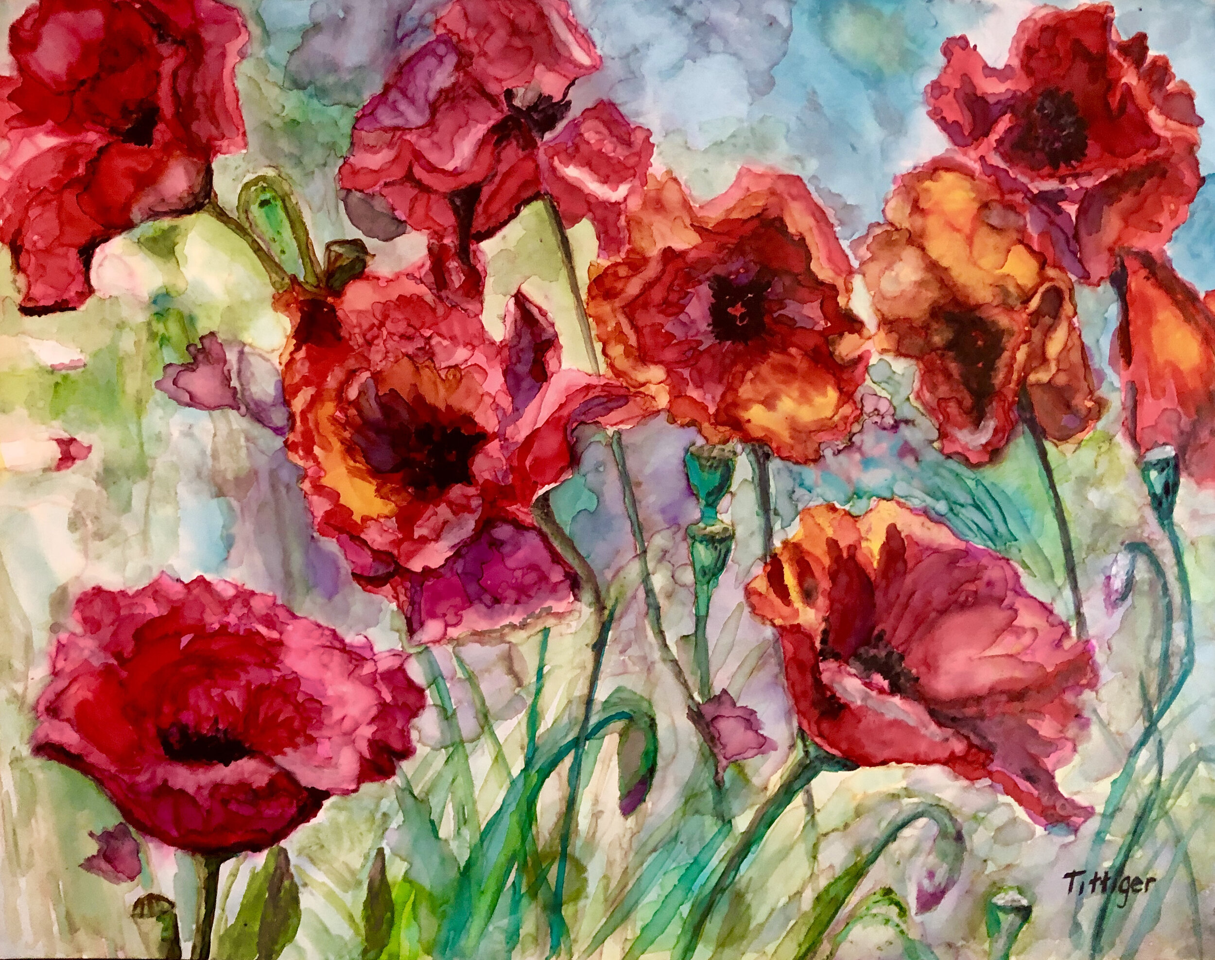 BEAUTIFUL POPPIES This is a gorgeous painting of poppies in alcohol ink.