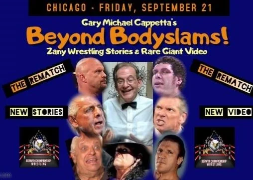 Famous ring announcer Gary Michael Cappetta, center, will host his Beyond Bodyslams show at Berwyn Eagles Club on Friday night and will be a special guest ring announcer at Berwyn Championship Wrestling on Saturday night. (Photo courtesy of https://www.facebook.com/GMC4Real/)