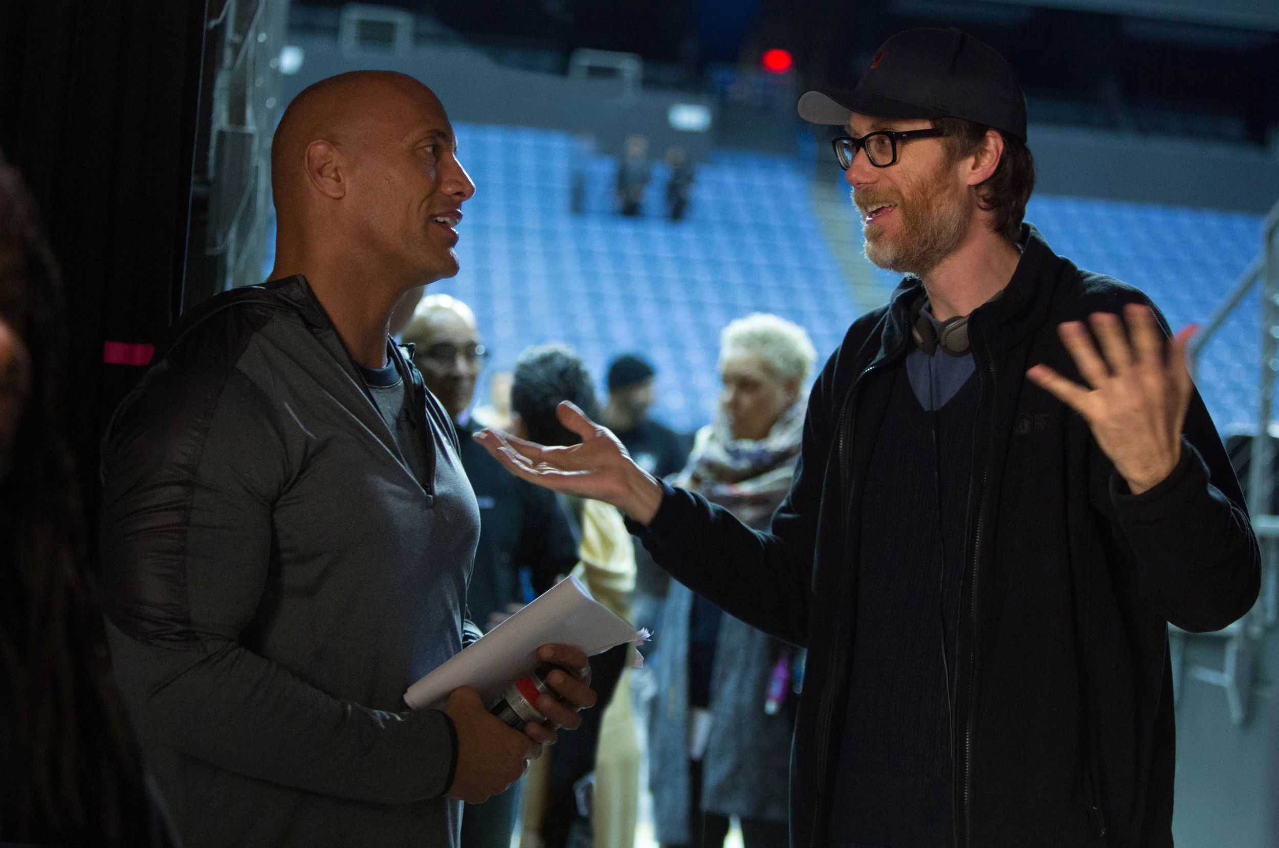 Dwayne “The Rock” Johnson, left, and Stephen Merchant first met while filming “Tooth Fairy” in 2010. Johnson pitched the idea for “Fighting with My Family” after seeing a British documentary about Paige’s family while filming “Fast & Furious 6.” (Photo by Robert Viglasky/Metro Goldwyn Mayer Pictures © 2018 Metro-Goldwyn-Mayer Pictures Inc. All Rights Reserved.)