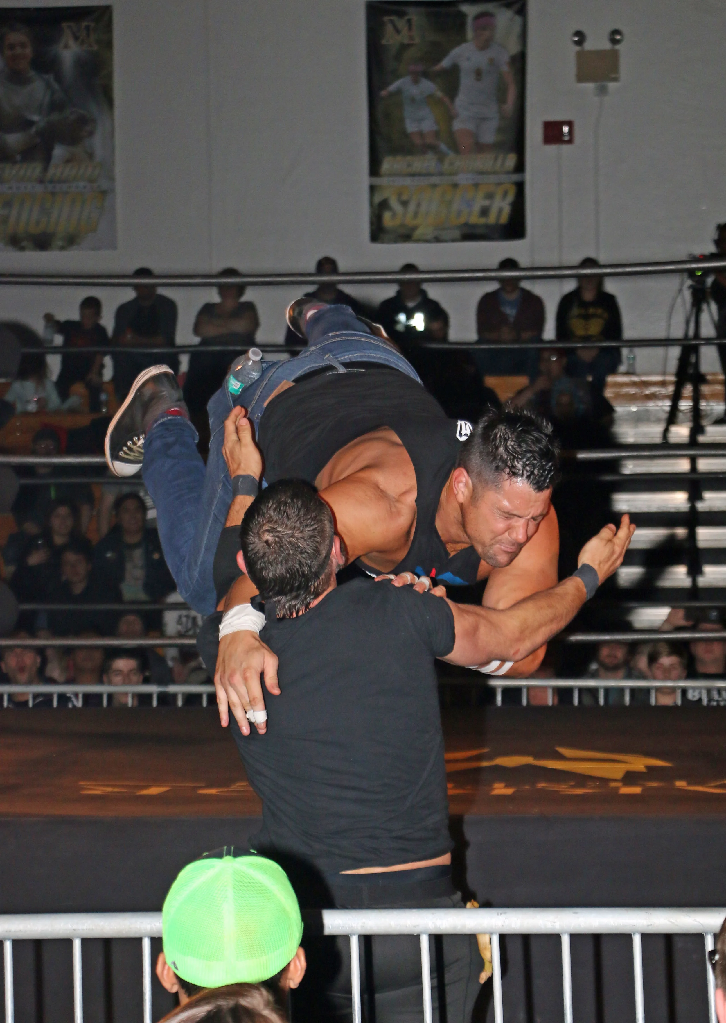 Eddie Edwards hits a suicide dive on Austin Aries at Warrior Wrestling 3. The two will go at it again at Warrior Wrestling 4. (Photo by Mike Pankow)