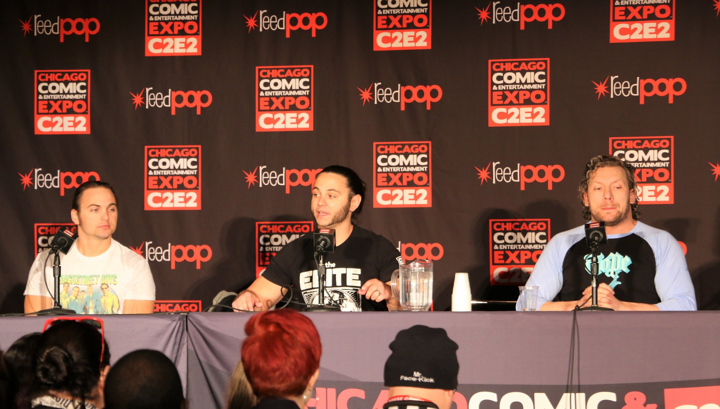  Nick and Matt Jackson and Kenny Omega during the All Elite Wrestling panel. 
