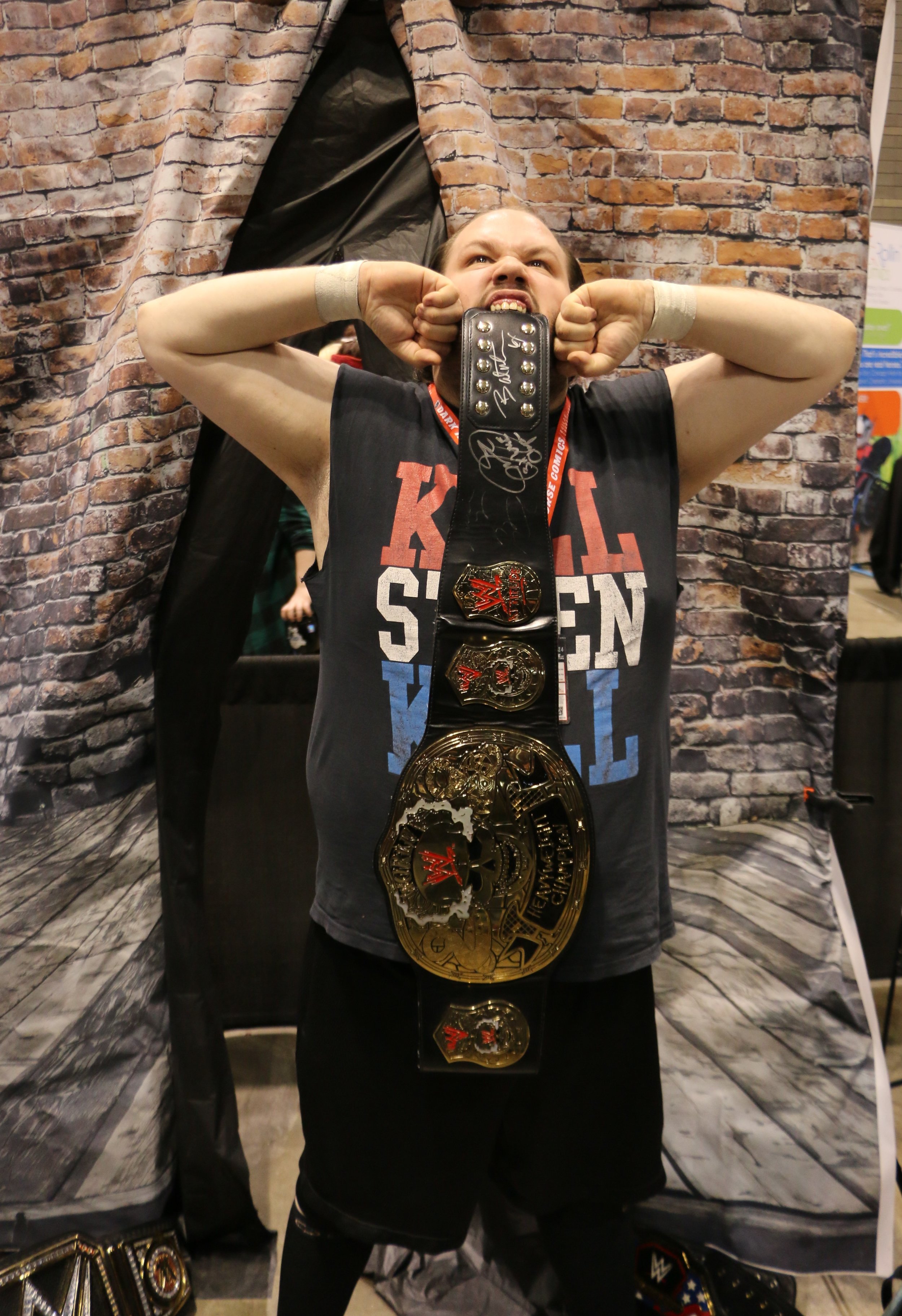  Too Sweet Cosplay admin Ezra combines his Kevin Steen cosplay with a Pete Dunne pose. 